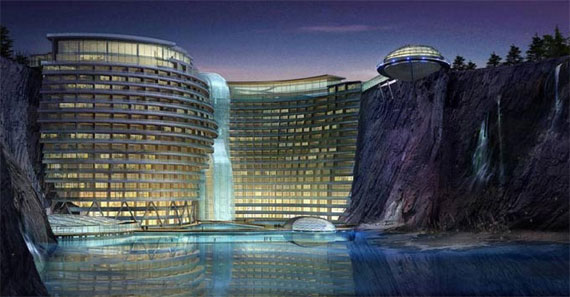 El hotel en la cantera acuática de China