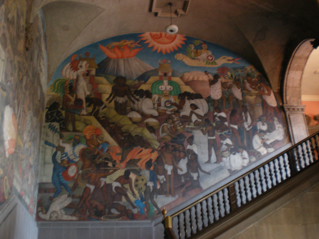 Mural de Diego Rivera sobre Quetzalcoatl en el Palacio Nacional de México DF
