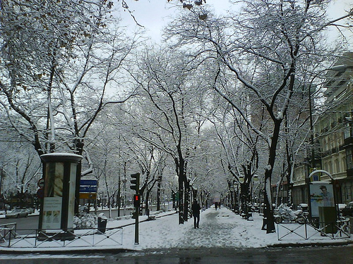 Paseo de la Castellana en Madrid nevado
