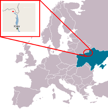 Chernóbil con respecto al mapa de Europa