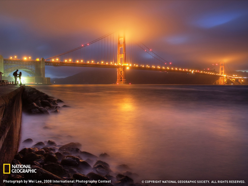 El puente Golden Gate de San Francisco en una romántica noche