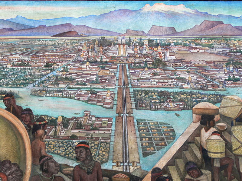 Mural de Diego Rivera imaginando cómo sería el mercado de Tenochtitlán