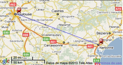 Ruta Toulouse - Narbona en tren