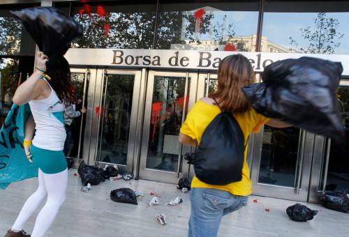 Manifestación en la Bolsa de Barcelona 15O