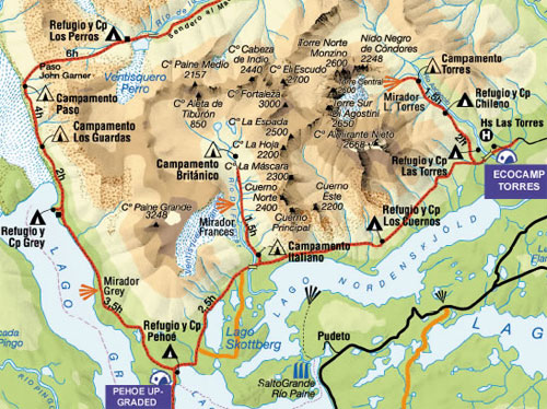 Recorrido del Trekking de la 'W' (Parque Nacional Torres del Paine)