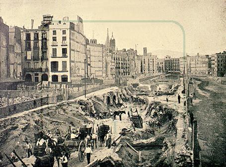 Obras en la Via Laietana en 1911 para hacer pasar el metro