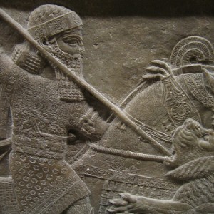 Asurbanipal cazando leones, en el Museo Británico de Londres